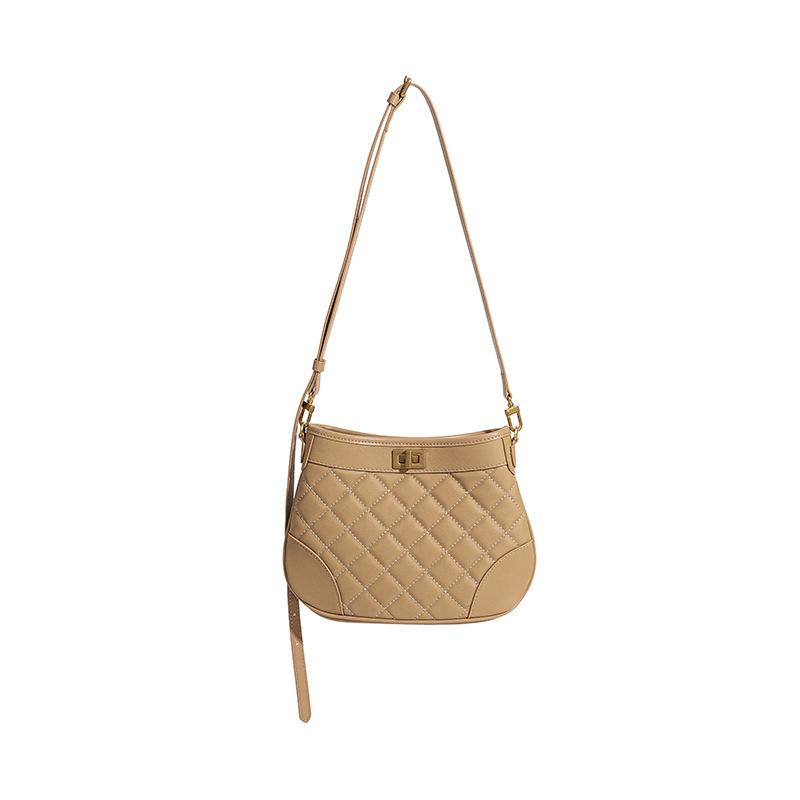 Head Layer Cowhide Lucky Bag, Winter New Style Bag, Genuine Leather Bag, Underarm Bag, Diamond Grid Small Fragrant Style Crossbody Bag