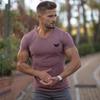 Mach die Arbeit  Sommermode V-Ausschnitt Herren Fitness Slim Fit Sportstreifen Atmungsaktiv Gestrickt Gym Sport Kurzarm T-Shirt