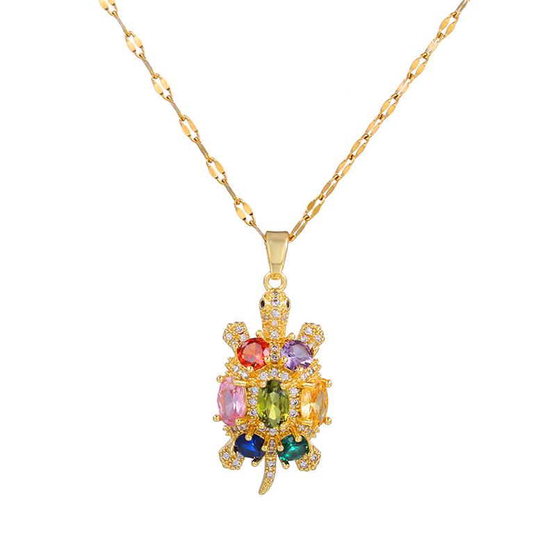 Classic Charm Micro-inlaid Colorful Opposite Sex Zircon Small Turtle Necklace Exquisite Fashion All-match Gift