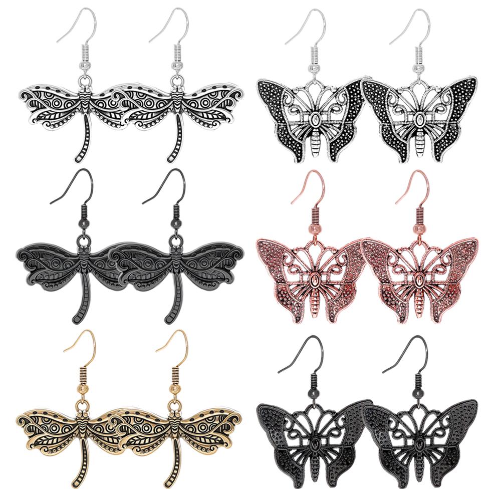 Vintgae Metal Dangle Earrings for Women Geometric Statement Butterfly Dragonfly Shape Creative Animals Earrings Daily Wear Gifts
