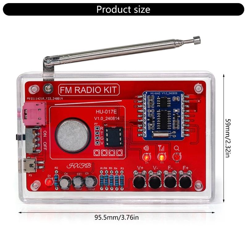 RDA5807 Standard DIY FM Radio Kit 87-108MHz Acrylic Case Optional Soldering Practice for Learning and Teaching