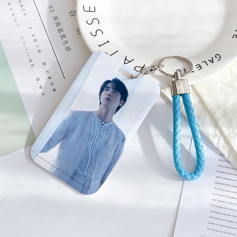 BTS Sliding Photocard Holder, Protective ID Badge Card Case with Braided Keychain Strap, Student Campus Bus Meal Card Protector Merch for ARMY