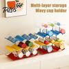 Cup Storage Rack, Multi-Layer Stacking Organizer, with Wavy Slot Design, Space Saving Desktop Bar Storage for Mugs Glasses Coffee Cups