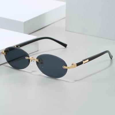 New Rimless Oval Sunglasses New Fashion Gradient Ocean Lenses Shades Trendy Vintage Brand Design Decorative Sun Glasses UV400