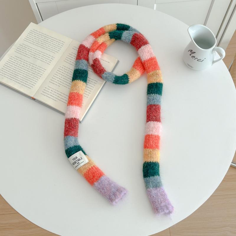 Women'S Thin Narrow Long Colorful Striped Scarf Autumn And Winter New Design Hot Girl All-Match Decorative Scarf
