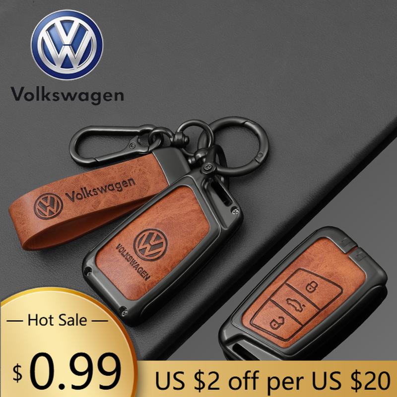 For VOLKSWAGEN VW VW Zinc Alloy Leather Car Key Case Cover For Volkswagen Tiguan MK2 Magotan Passat B8 CC Shell Fob key chain Ac