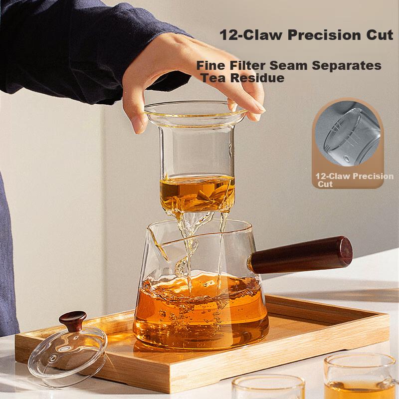TEAHUE Glass Tea Pot with Side Handle, Tea Infuser Set with Separation, Glass Tea Set with Heating Functio
