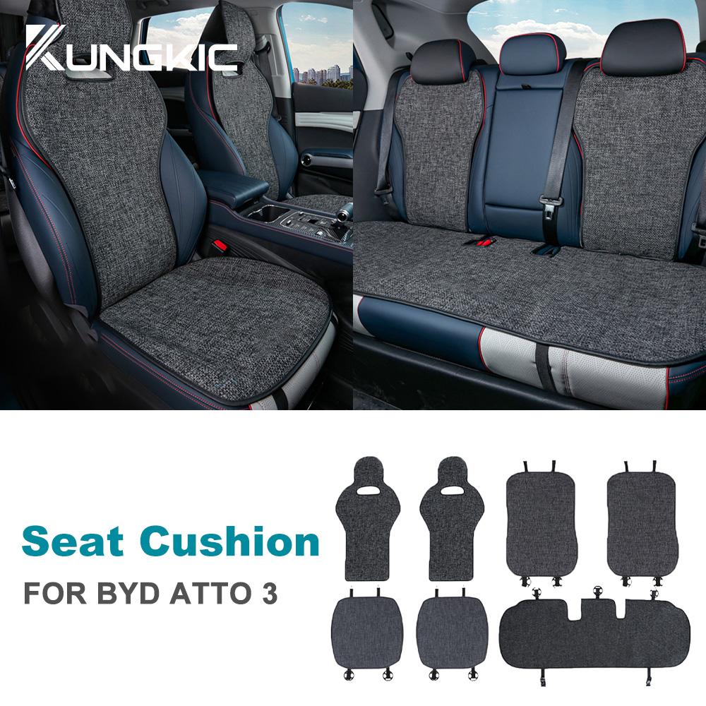 Breathable Linen Car Seat Covers for BYD Atto 3 Yuan Plus Tang Dolphin EV 2021-2025, 4 Seasons, Comfortable Seat Mats Protectors