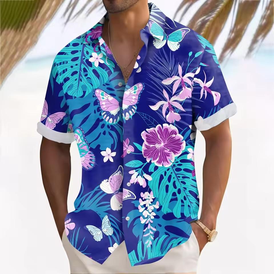 Outdoor Shirt Short Sleeve Summer Beach Wind Casual Tops Shirt Landscape Printed Pattern Large OverSize Loose Men's Clothing