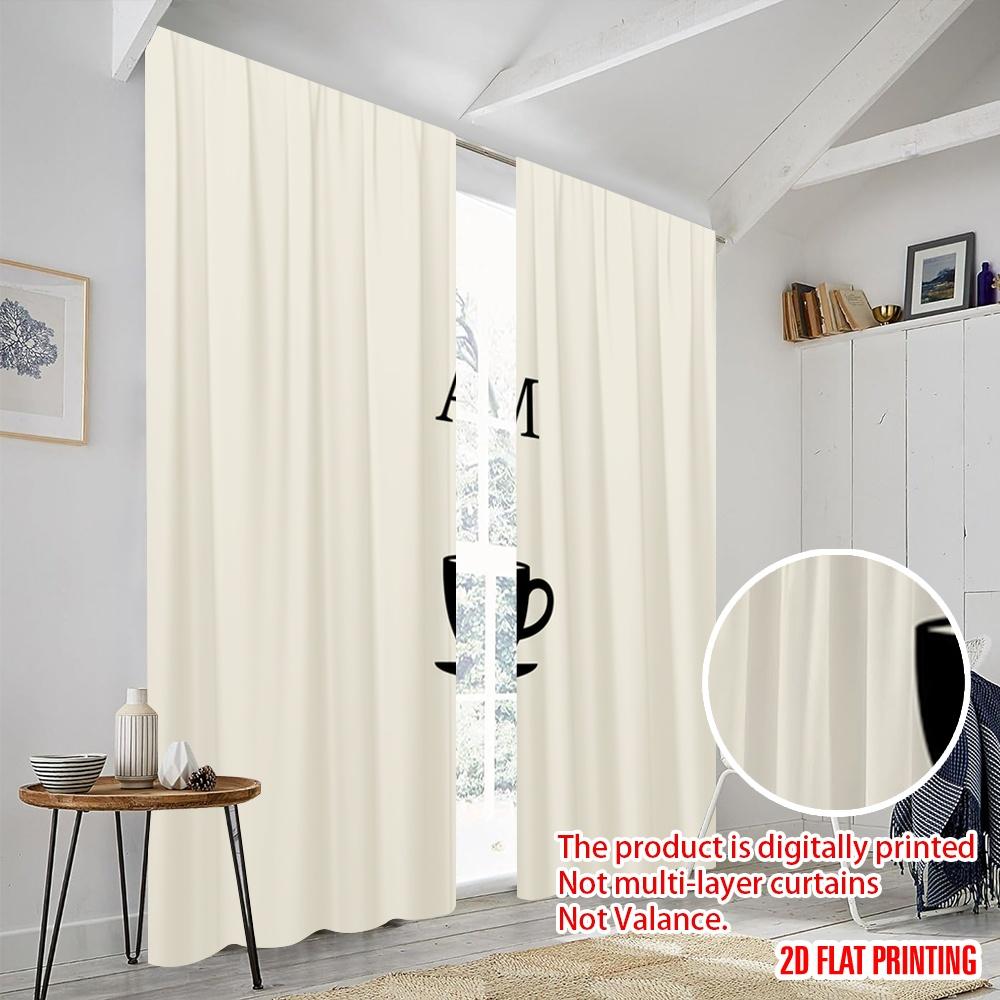 2pcs 2D Flat Printing Party Curtains Morning Coffee Steam Polyester Fabric Without Electricity 0 Perfect for Holiday Family