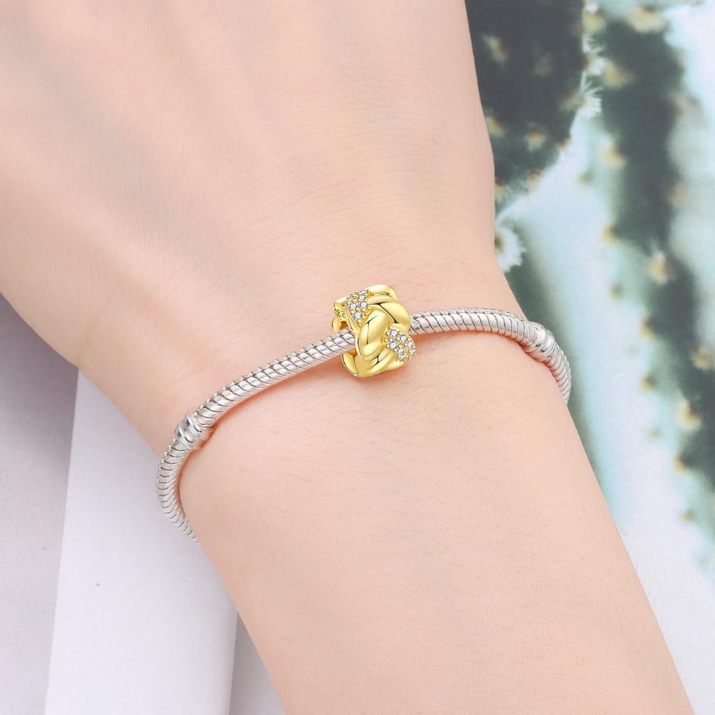 Charms Original Copper Golden Twisted Bead White Zircon Beads Fit Bracelet Women Jewelry Diy Fine Gift Accessory