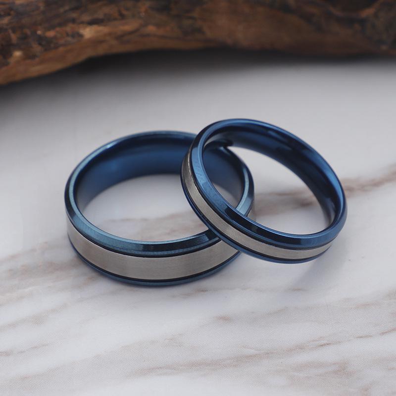 Korean Style White & Blue Titanium Steel Couple Rings