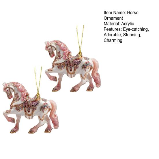 2 Pcs Horse Christmas Ornament Acrylic Sparkly Rhinestones Horse Hanging Decoration 2D Flat Christmas Tree Ornament for Horse Lovers