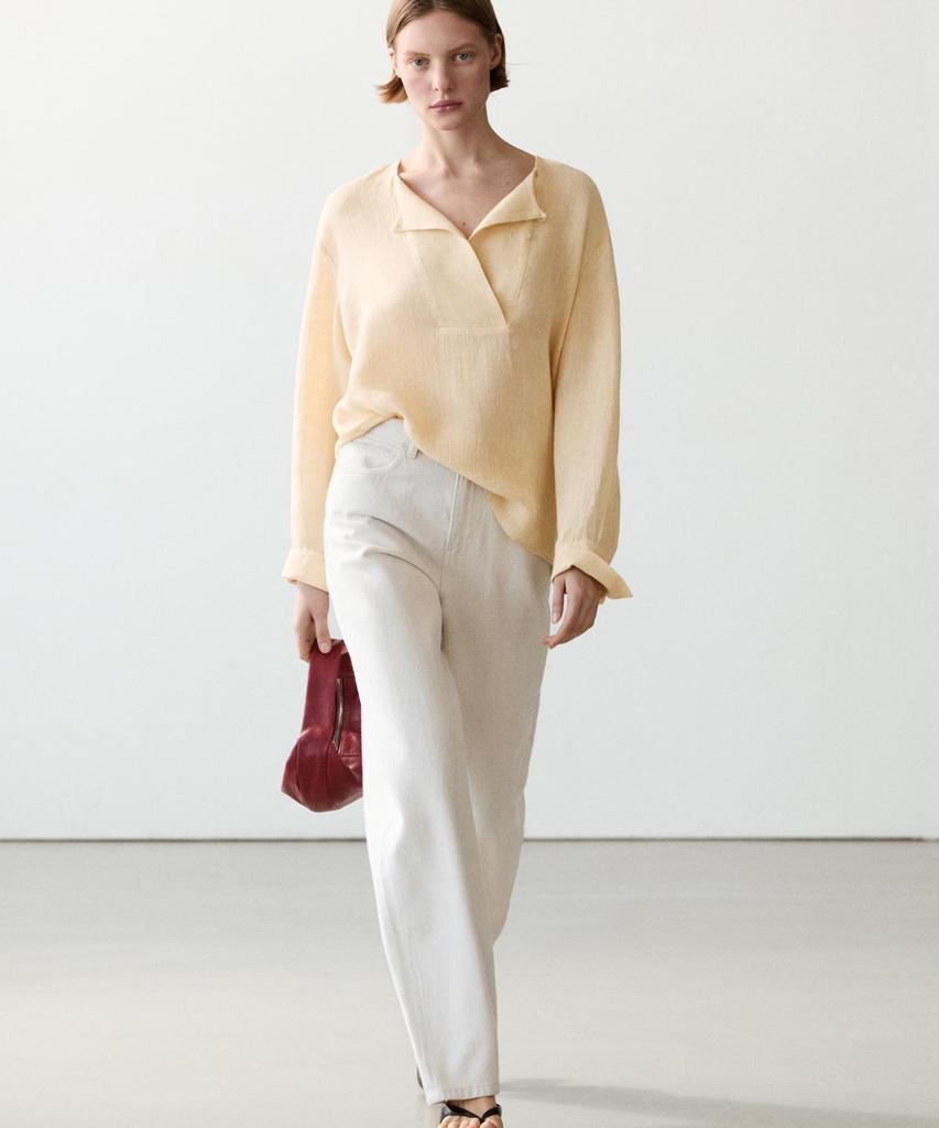 Masimodutti Linen Bib Detail Fluid Blouse