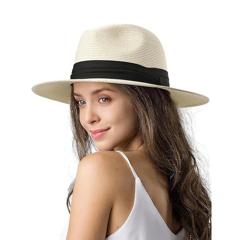 Xl Big Size 63Cm Summer Beach Woven Sun Hats Men Women Uv Sun Protection Travel Panaman Straw Hat Unisex Jazz Fedora Hat For Men