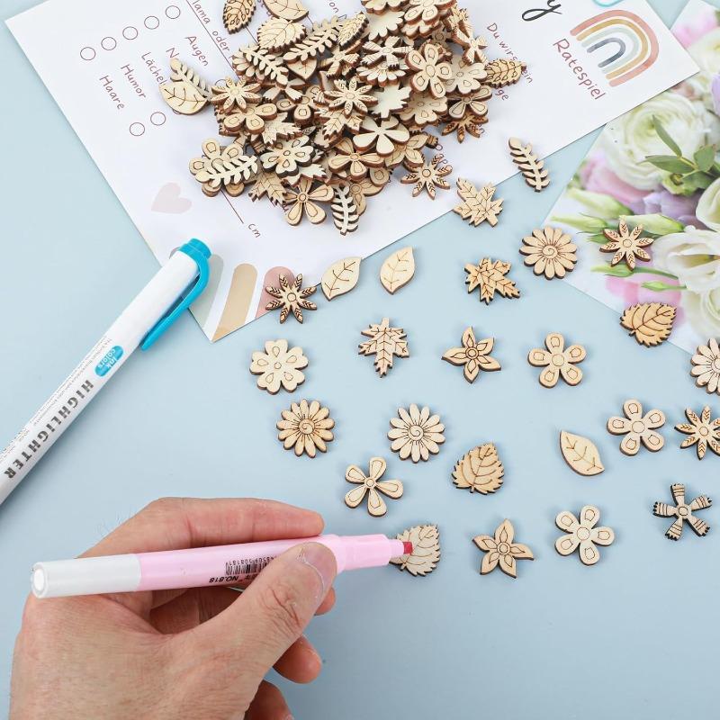 50PCS 2.5CM Wooden Flower and Leaf Pattern Cutouts for Crafts Mini Unfinished Wood Pieces for DIY Jewelry, Home Decor