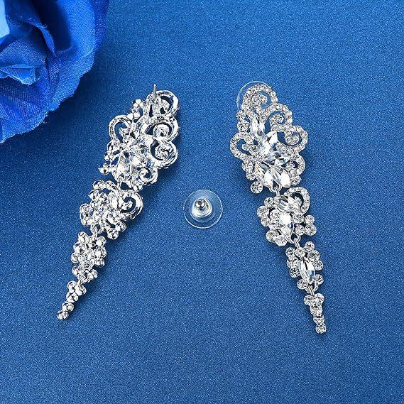 Explosive Full Diamond Elegant Earrings Exaggerated Flower Symmetrical Long Tassel Earrings