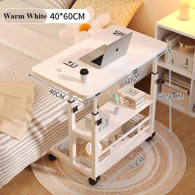 Mobile Portable Desk Adjustable Height Study Table with Storage Shelf Bedside Desk for Working Eating OPTIONAL USB Fan & Light