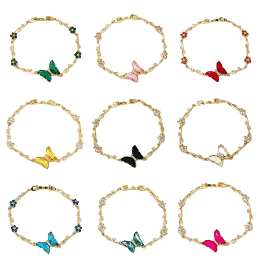Crystal Inlay Butterfly Bracelet Zirconia Leaf Bracelet Minimalist Look Crystal Bracelet Gift