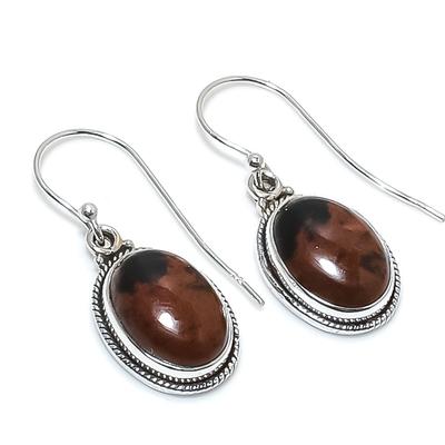 Natural Mahogany Obsidian Gemstone 925 Solid Sterling Silver Earring 1.25" i1W98