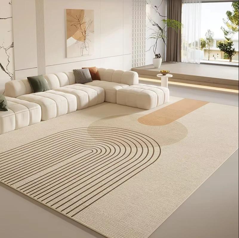 Cream Style Line Living Room Floor Mat, Large-Sized Sofa, Coffee Table Blanket, Bedroom Carpet, Home Decoration