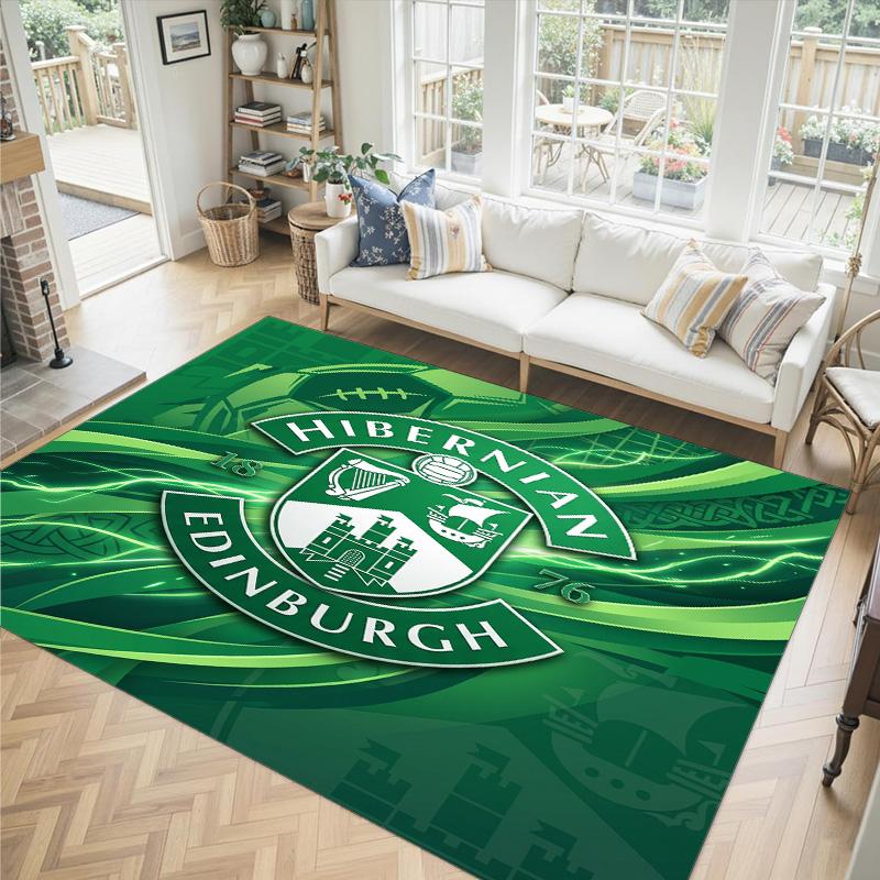 Hibernian FC Design Kristall Samt Teppich Gemütlich Nicht?Rutschfester Teppich mit Aufdruck für Schlafzimmer Wohnzimmer Eingang