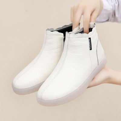Fashion Genuine Leather Cow Women Ankle Boots Warm Wool Motorcycle Slip On Super Comfortable Booties Winter Shoes White Blackse45