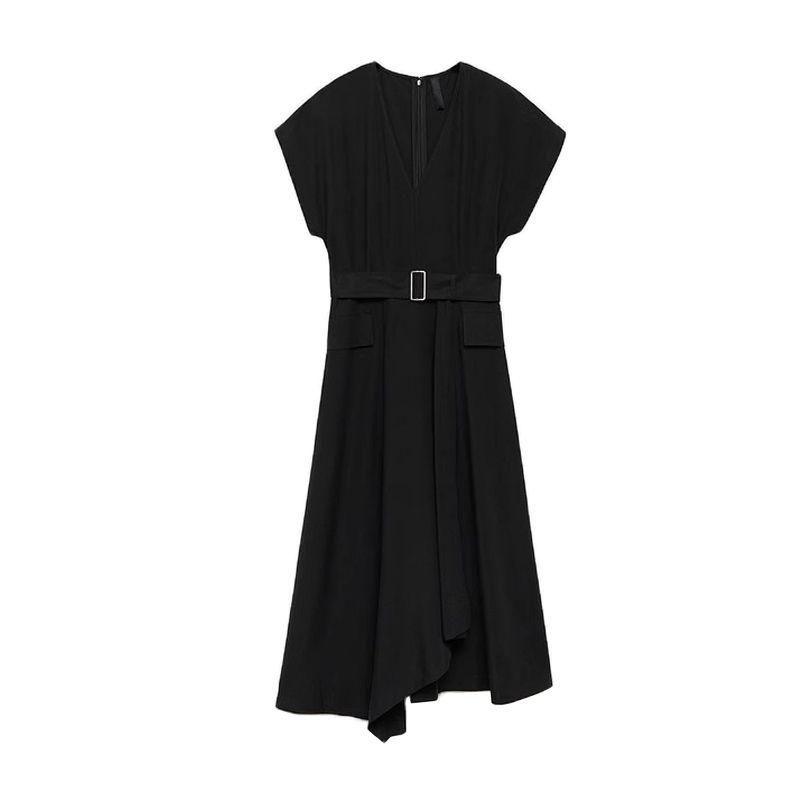 Spring and Summer New Arrival Women's Clothing Minimalist Style V-neck Lace-up Asymmetrical Hem High Waist A- Line Dress 87064801