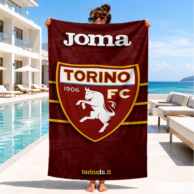 Asciugamano da Spiaggia con Stemma Torino Fc, Asciugatura Rapida, Facile da Curare, Adatto sia per il Fitness che per le Vacanze al Mare, Essenziale per lo Sport