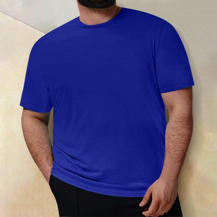 Mens Casual T Shirt Plus Size Short Sleeve Round Neck Solid Color Top Blouse XXL синий