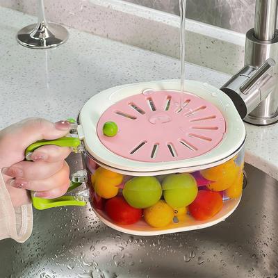 Fruchtsieb 2-in-1 Multifunktional Faltbarer Griff Haushaltswaren mit Deckel Gemüsesieb Schüssel für Zuhause Salat Essen Beere