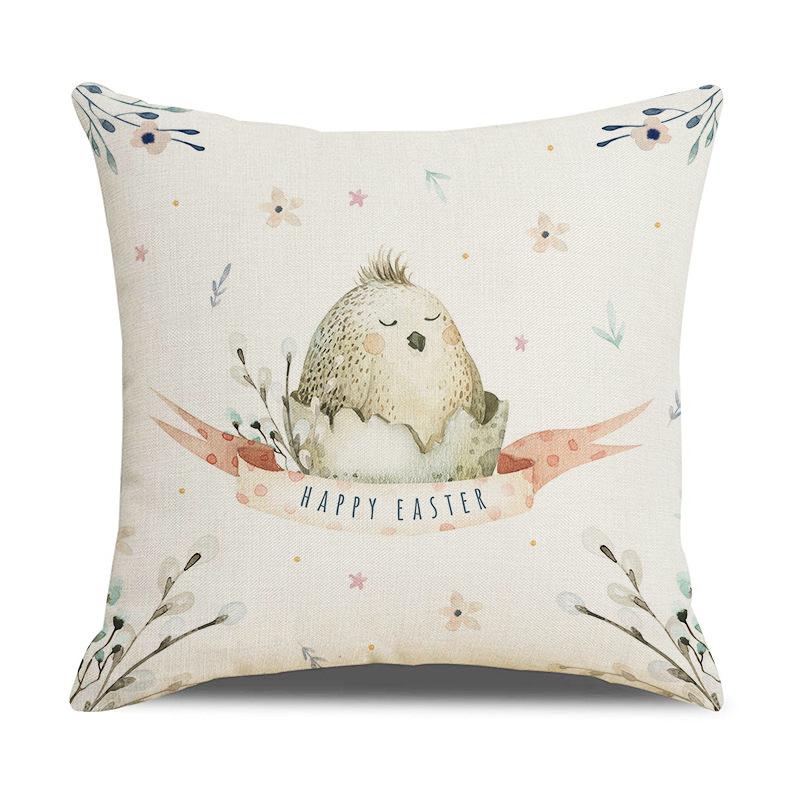 New Easter Pillowcase Cartoon Happy Egg Rabbit Flower Basket Linen Digital Printing Home