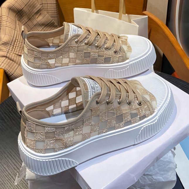 Breathable Mesh Fishermen's Shoes Women's Summer Thick Soled Canvas Lace Antiskid Wear-resistant Versatile Board Shoes