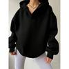 Womens Oversized Hooded Sweatshirt Long Sleeve Solid Color Casual Streetwear Top Fall Winter 2025