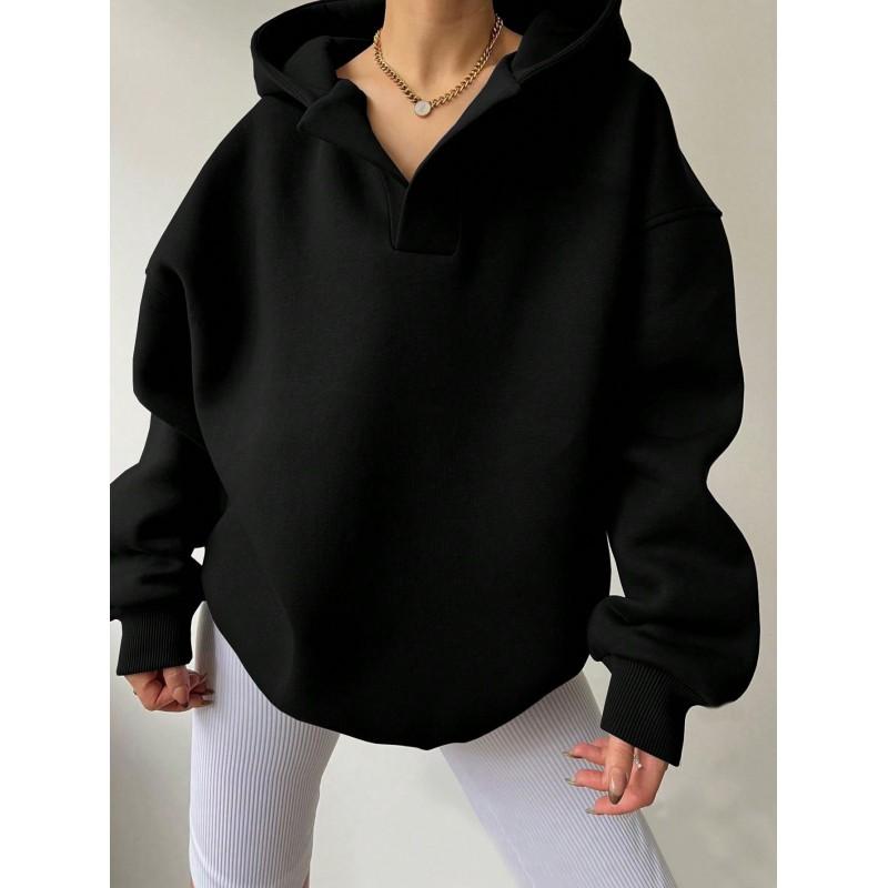 Womens Oversized Hooded Sweatshirt Long Sleeve Solid Color Casual Streetwear Top Fall Winter 2025