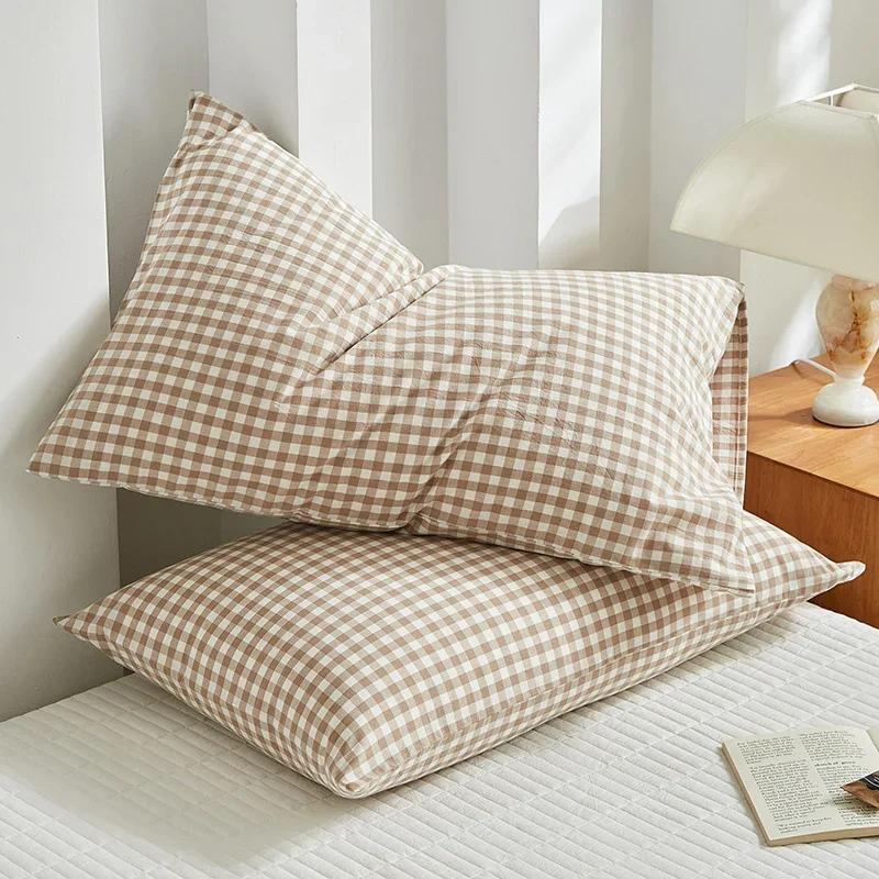 Cotton Pillowcase High-Quality Envelope Pillowcover Chequer Pattern Bedding Sleep Pillow Case 48x74cm Cushion Cover 11 Colors