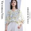 Summer [Iris Manuscript] Monet Water Lilies Color Scheme Flower Print Lace Button Mid Sleeve Shirt Loose Concealed Meat