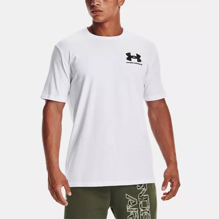 Under Armour Logo Print Crew Neck Sports T-Shirt Men Tops White 1366456-100
