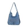Vintage Denim Tote Bag Multi-Pocket Commuter Shoulder Crossbody Bag