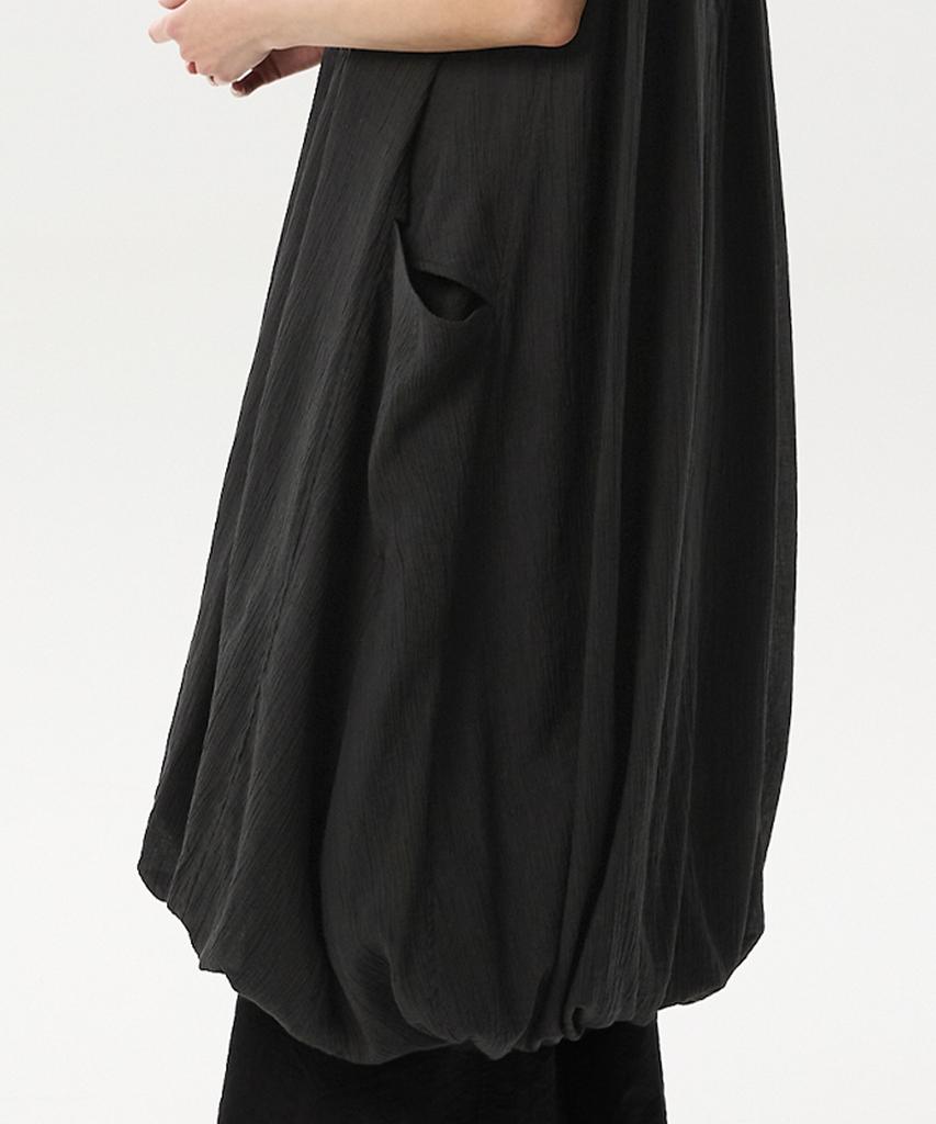 Mid And Row Balloon Sleeveless Dress(Black)