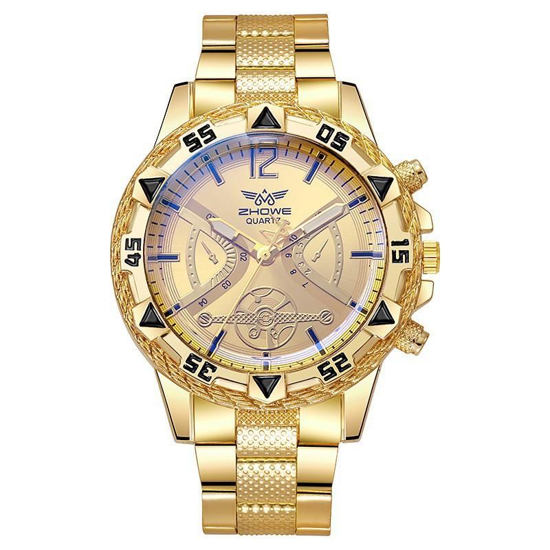 Fashion Blu-ray Large Dial Gold Watch Men's Watch Men's Watch Quartz Watch Steel Strap Watch