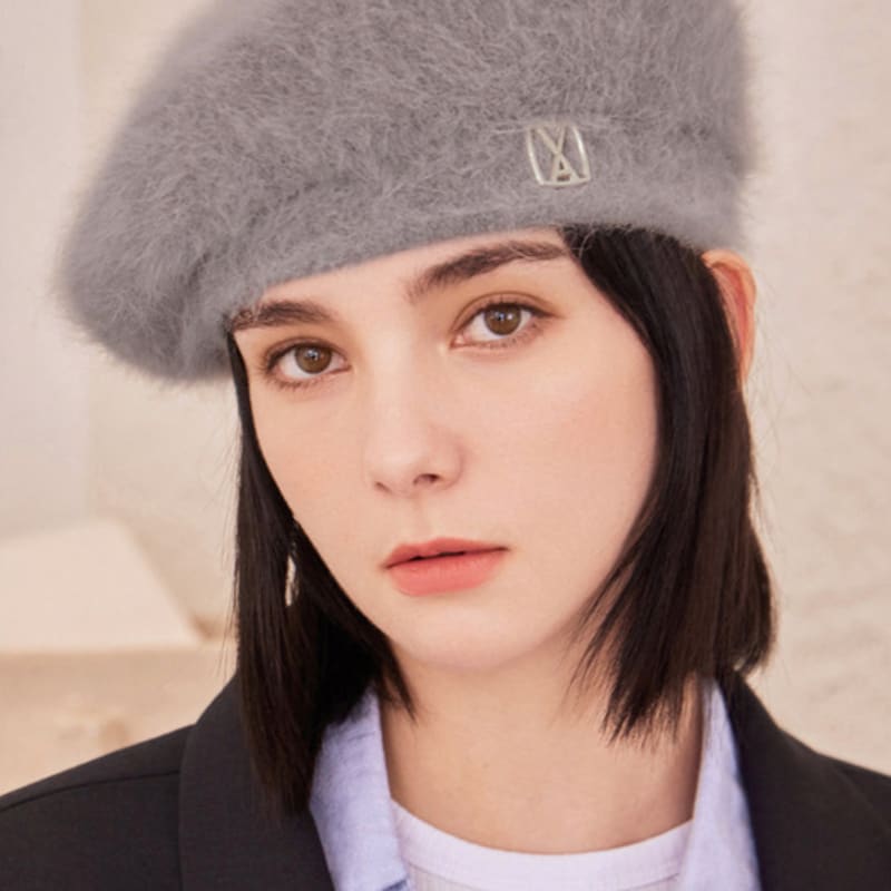 VARZAR VA Square Stud Angora Beret Mocha