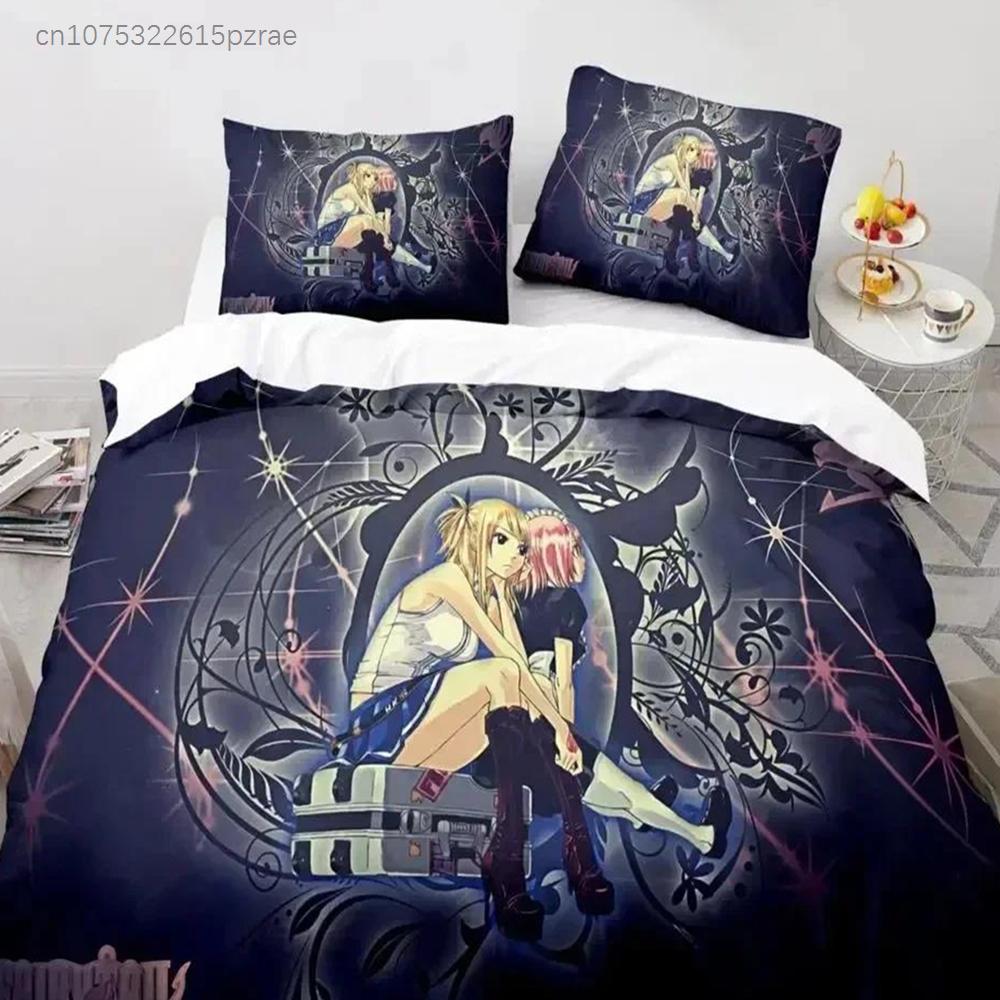 3D Print Fairy Tail Anime Natsu Bedding Set Duvet Cover Bed Set Quilt Cover Pillowcase Comforter King Queen Size Boys Adult