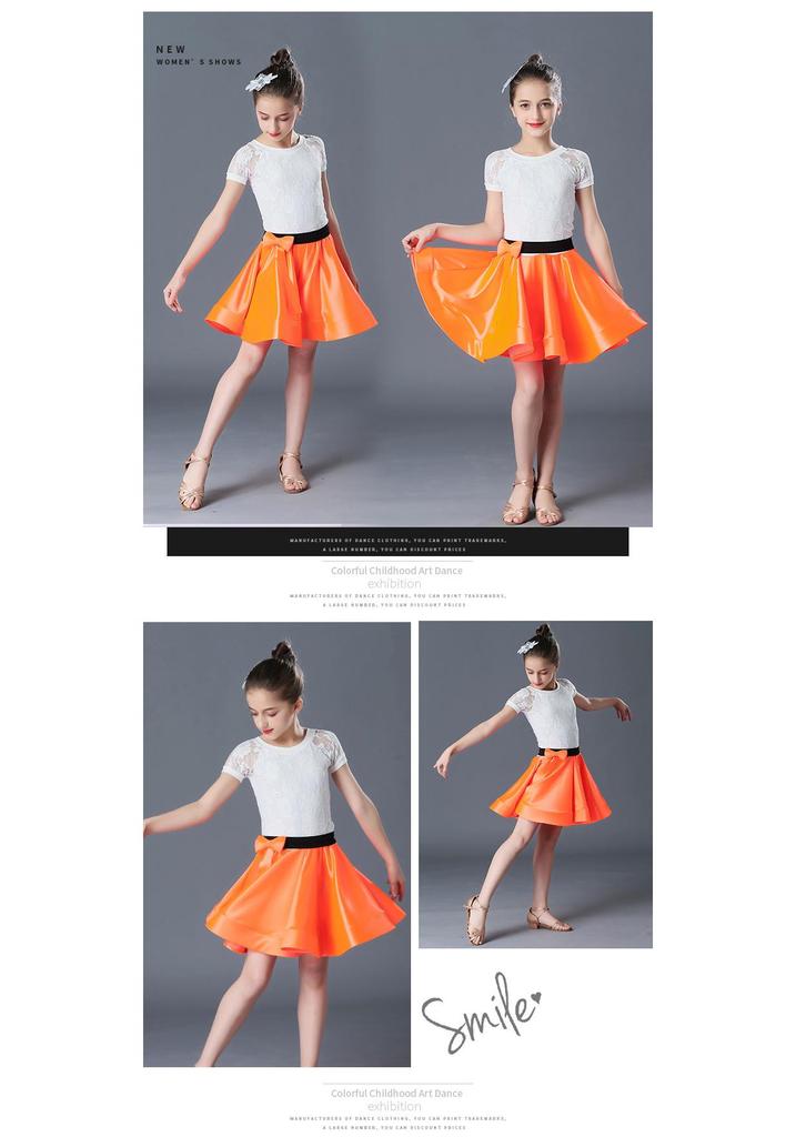 Kids Girls' Lace Swing Skirt Latin Dance Costume for Performance and Practice
