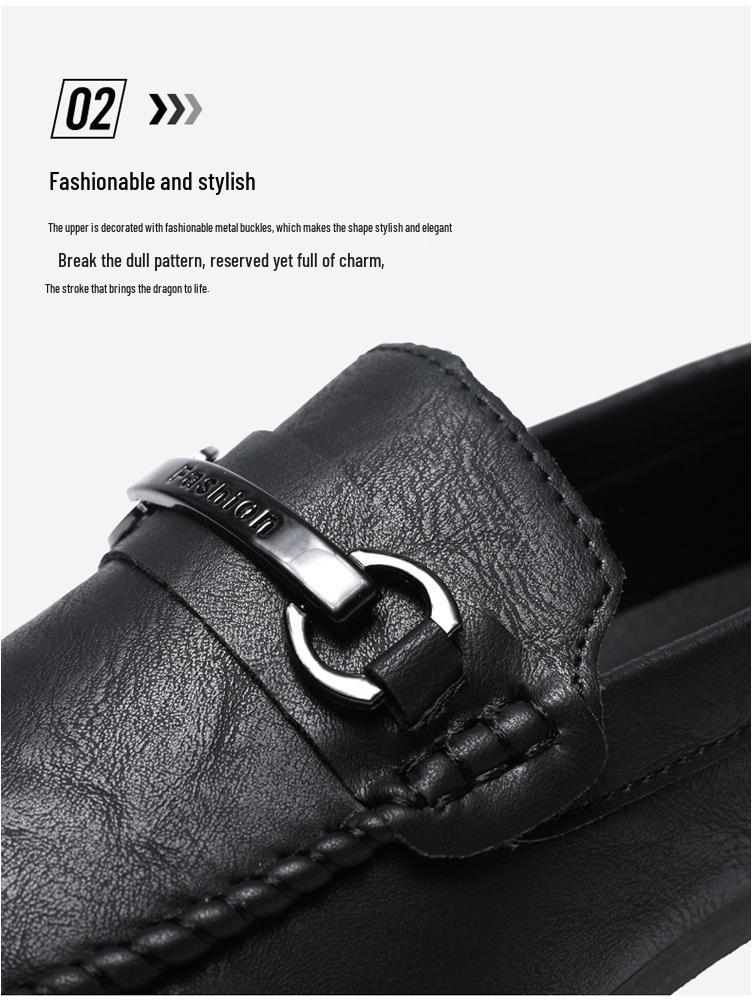 Men's Handmade Soft-Soled Leather Loafers: Wear-Resistant, Trendy, Low-Top Slip-Ons for Casual and Business Wear.