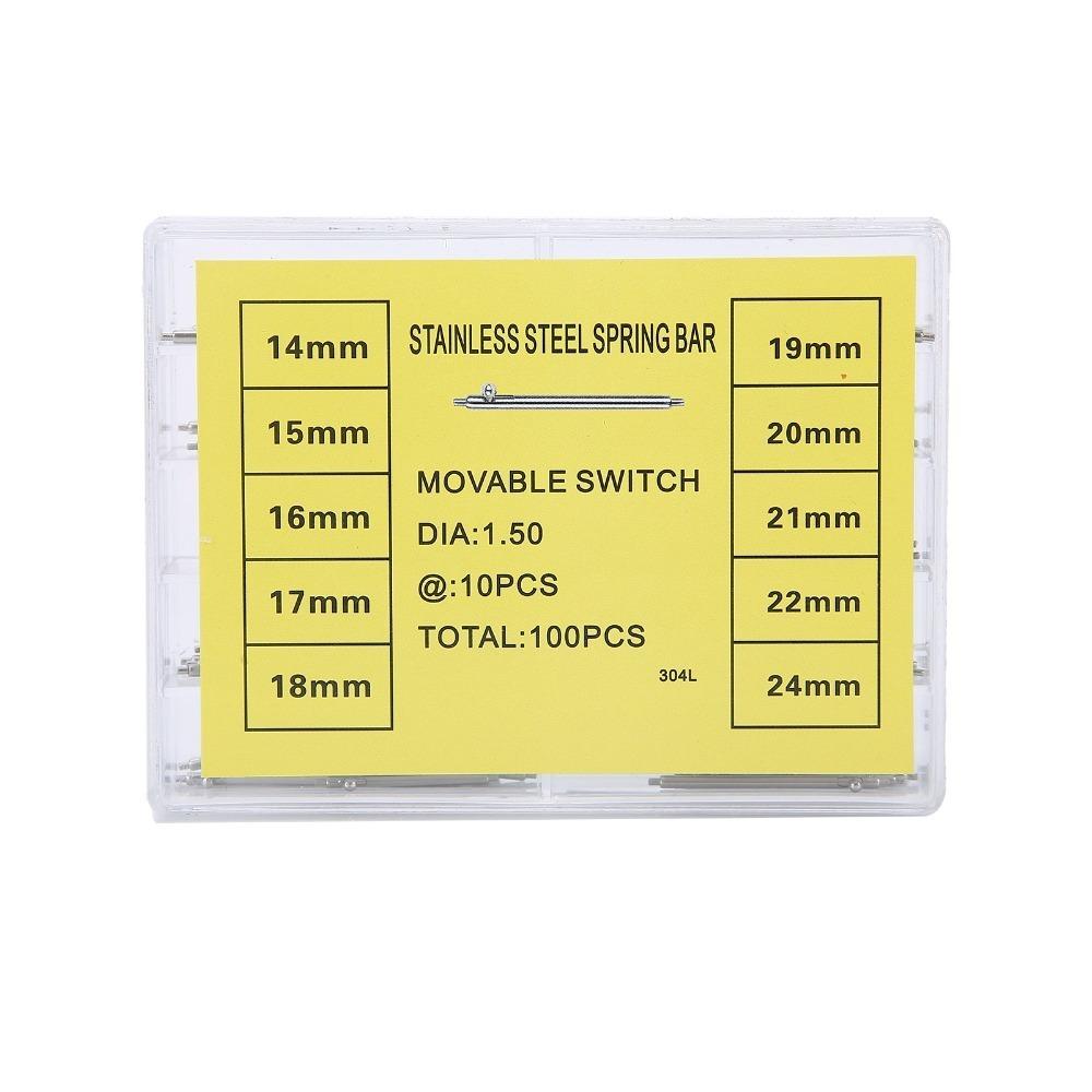 Komplettes Set 14-24mm Größe Schnellverschluss Federstege 1.5/1.8mm Durchmesser Bandgliederstifte Uhrenarmbandstifte Uhrenreparatur