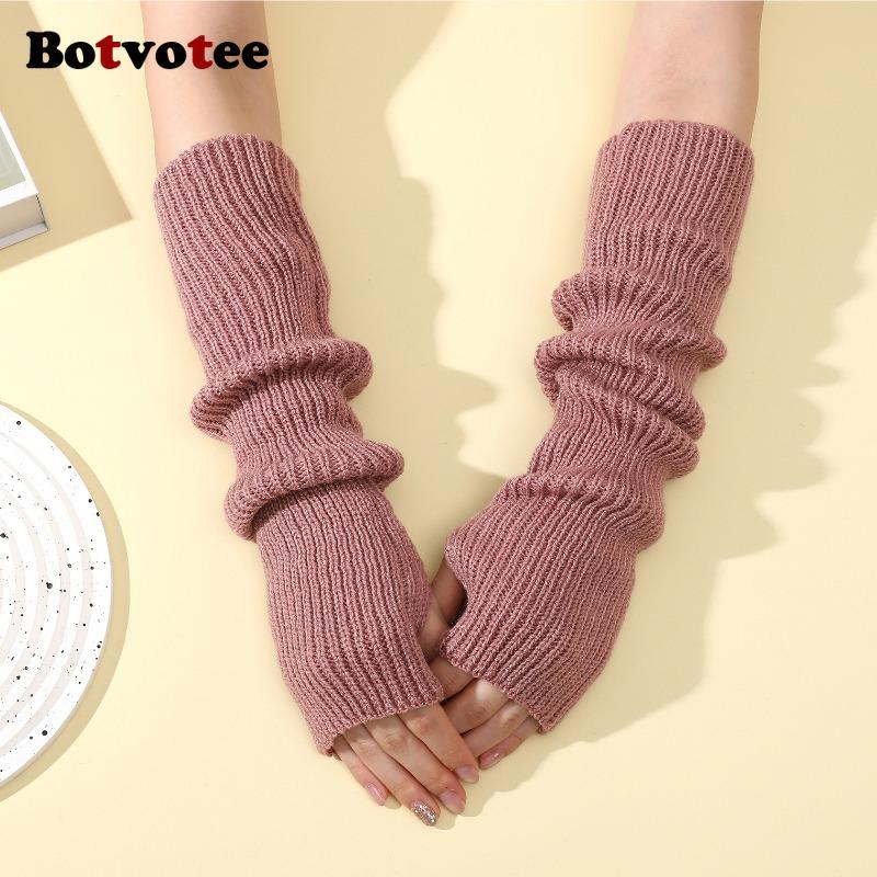 Botvotee Arm Warmers Free Shipping Sleeves for Women Y2k Accessories Knit Warm Winter Extend Sleeves Fingerless Gloves Black