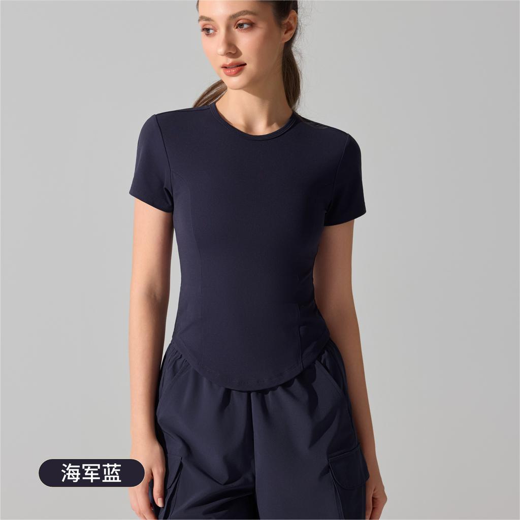 Antibacterial Crew Neck Yoga Suit Running Top Slim-fit T-shirt Waist Cover Flesh Skinny Sports Fitness Short Sleeve Women