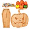 Halloween Wood Serving Platters Pumpkin and Coffin Shaped Serving Tray Halloween Wooden Charcuterie Boards Snack Dish Plates