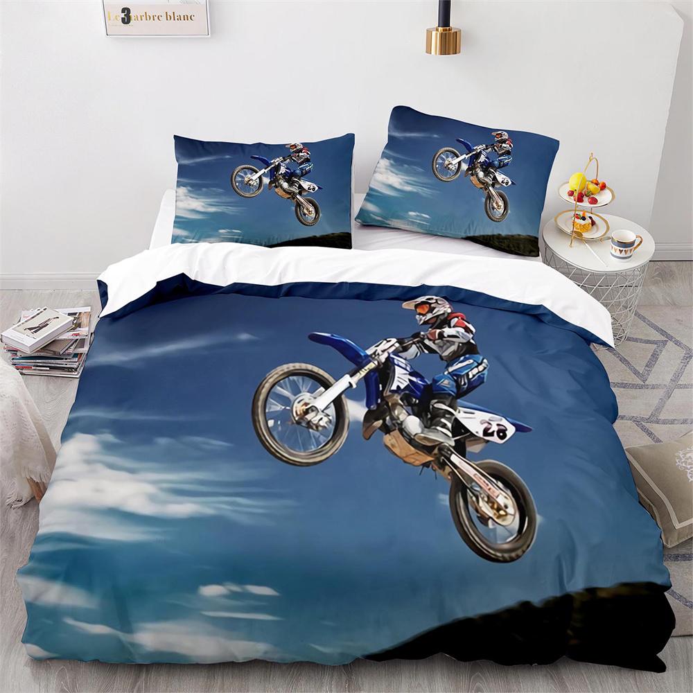 Dirt Bike Duvet Cover Set Motocross Rider Comforter Cover Motorcycle Extreme Sport Game Polyester Bedding Set For Kid Boys Teens